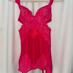Victoria's Secret Lingerie Corset Nightie Lace Size 34B Pink Color Lined Cups